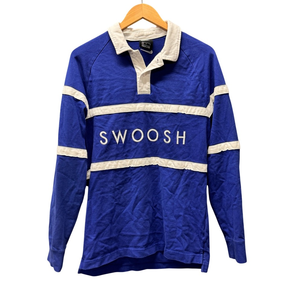 Nike Rugby Shirt Mens Medium Swoosh Blue Sportswear‎ Pullover Cotton Long Sleeve